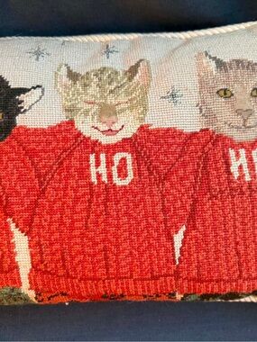 Embroidered HoHoHo Cat Holiday Throw Pillow